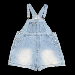 No Boundaries Womens Size XL 15-17 Short Denim Jean Overalls Blue Faded Buckle